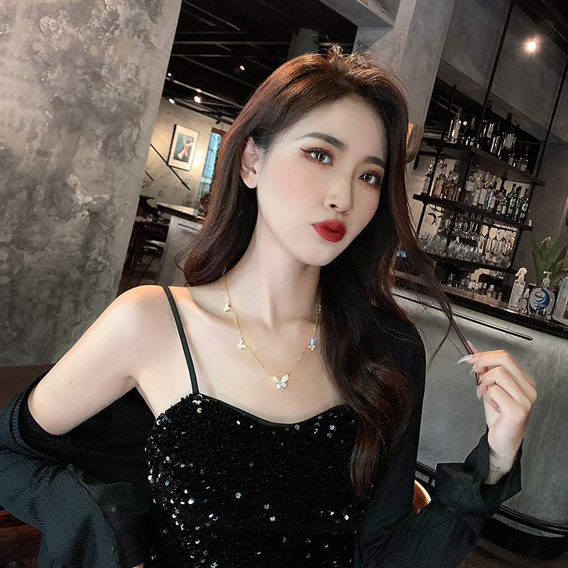 2020 Fashion Jewelry Exquisite Copper Inlaid Zircon Butterfly Pendant Sexy Female Clavicle Necklace