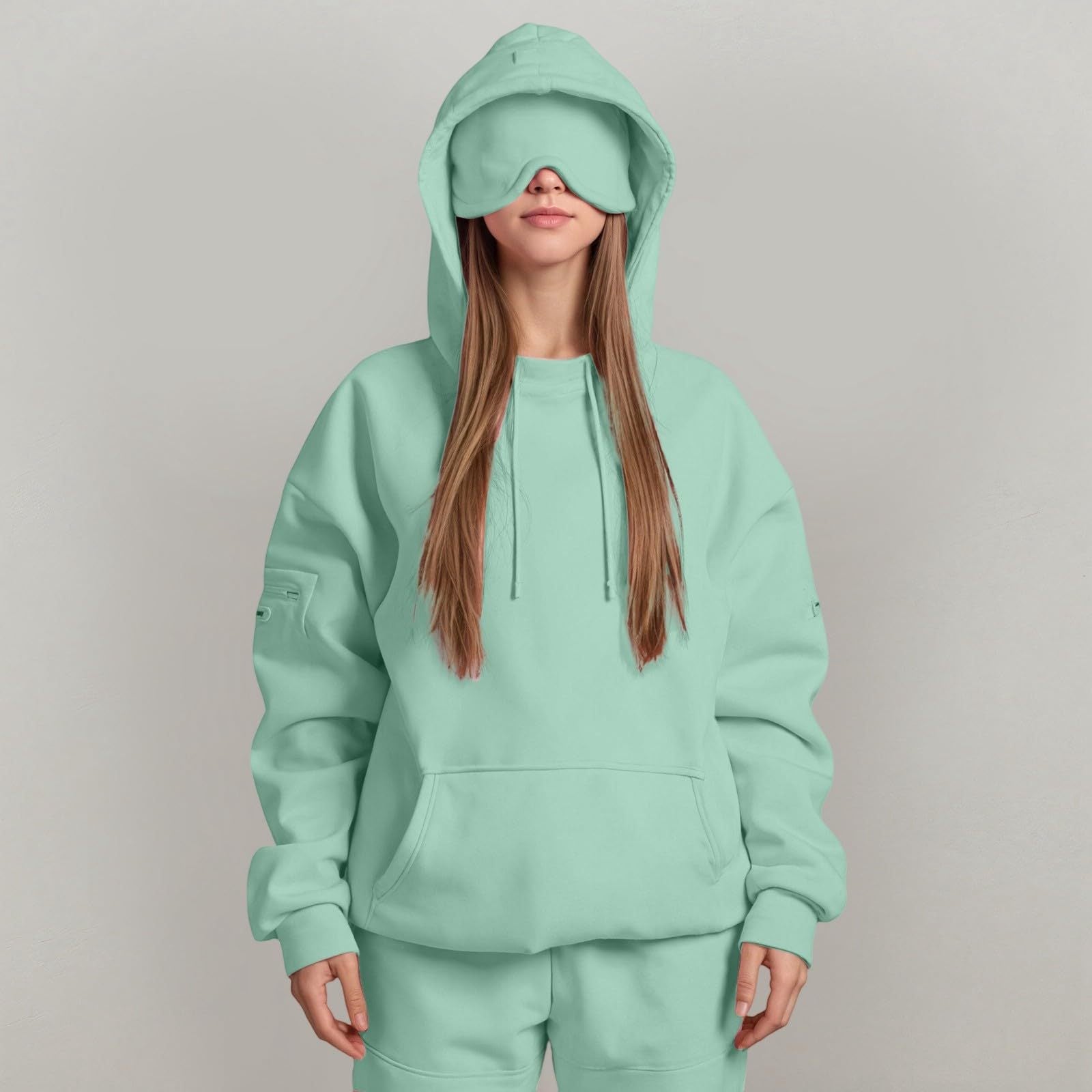 Casual Pullover Hoodie with Built-in Eye Mask - HCDSHOP