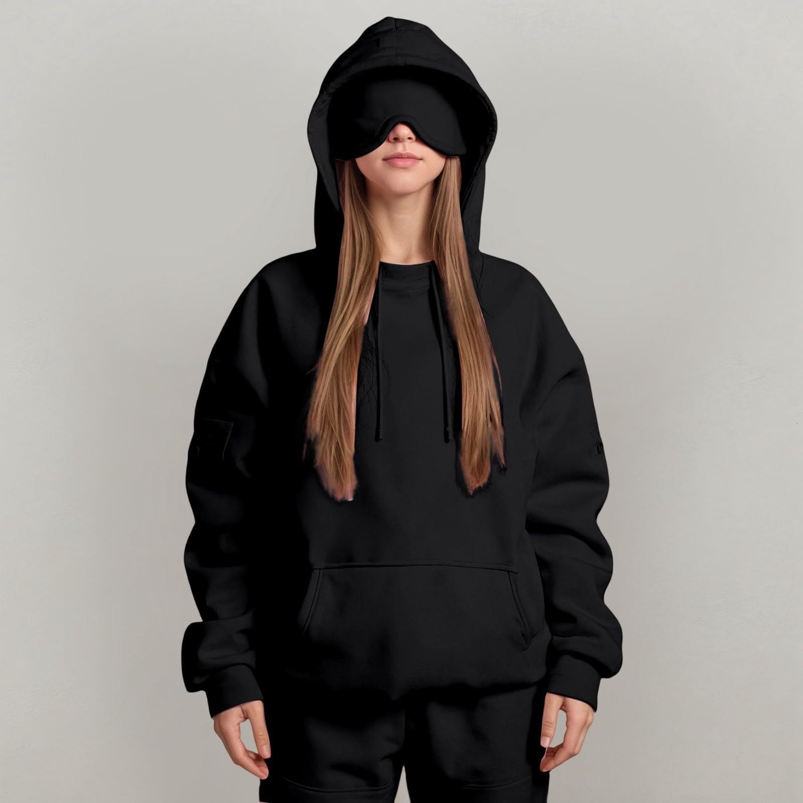 Casual Pullover Hoodie with Built-in Eye Mask - HCDSHOP