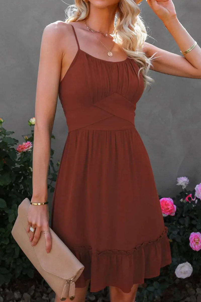 Spaghetti Strap Tie-Back Ruffle Hem Dress - HCDSHOP