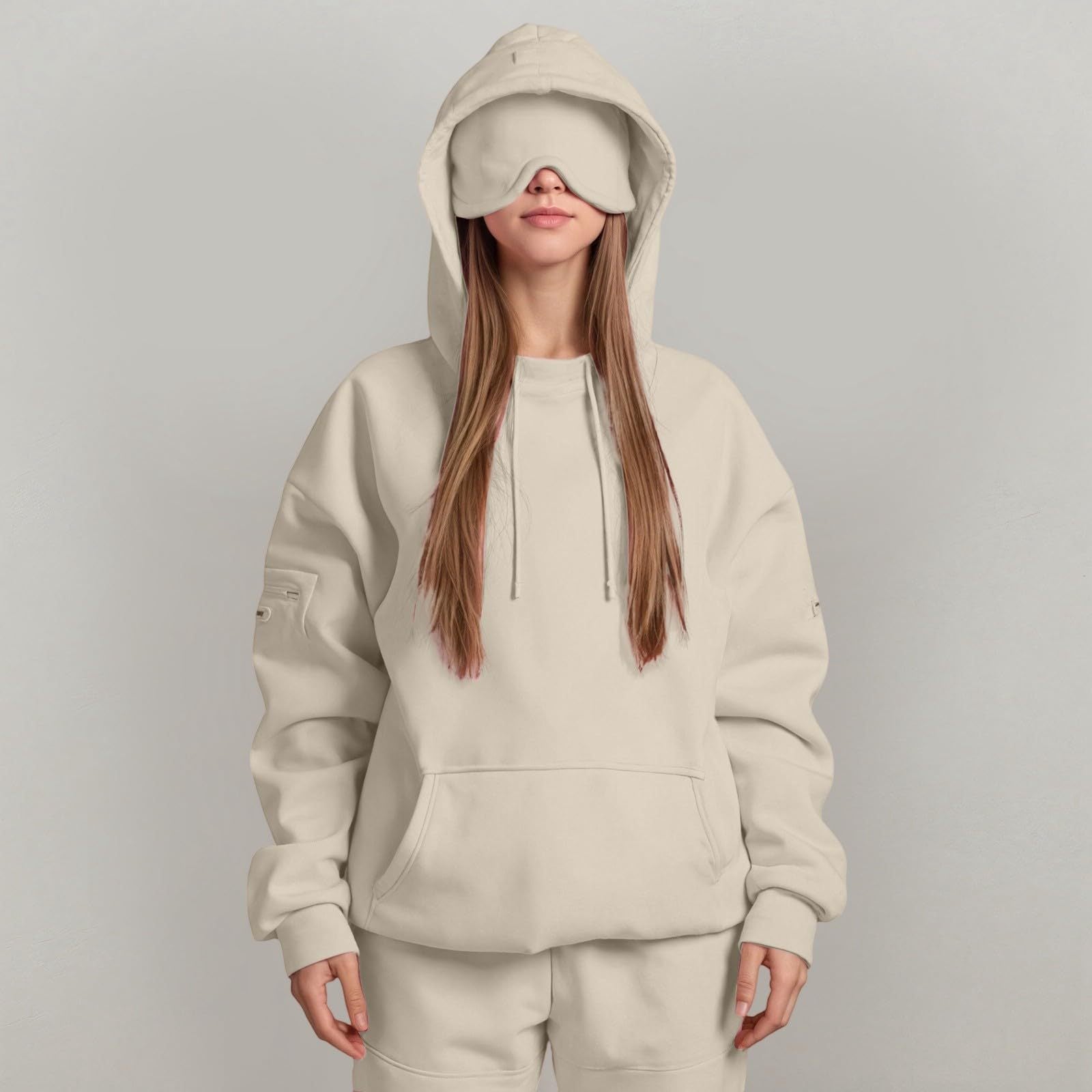 Casual Pullover Hoodie with Built-in Eye Mask - HCDSHOP 