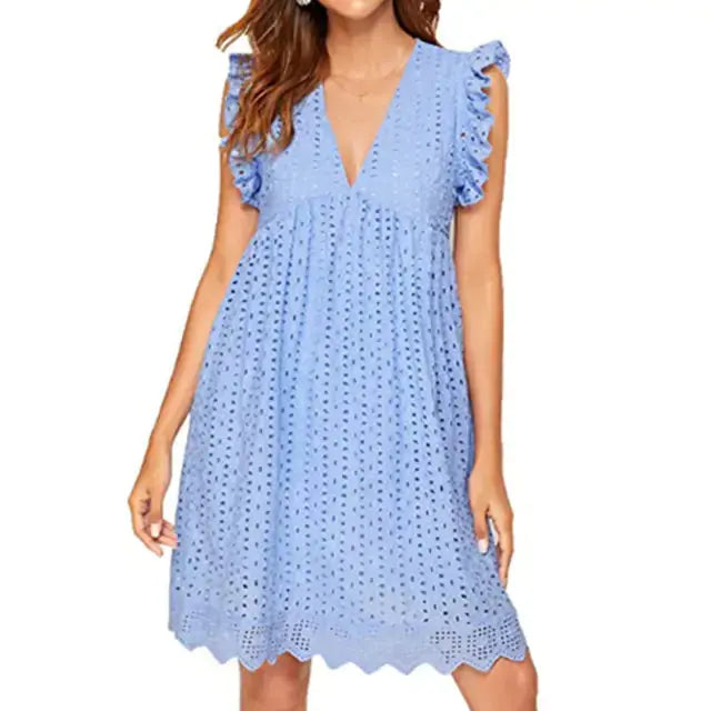 V-neck Cotton Dress - HCDSHOP