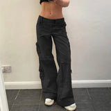 Button Low Waist Women's Cargo and Denim Pants - HCDSHOP