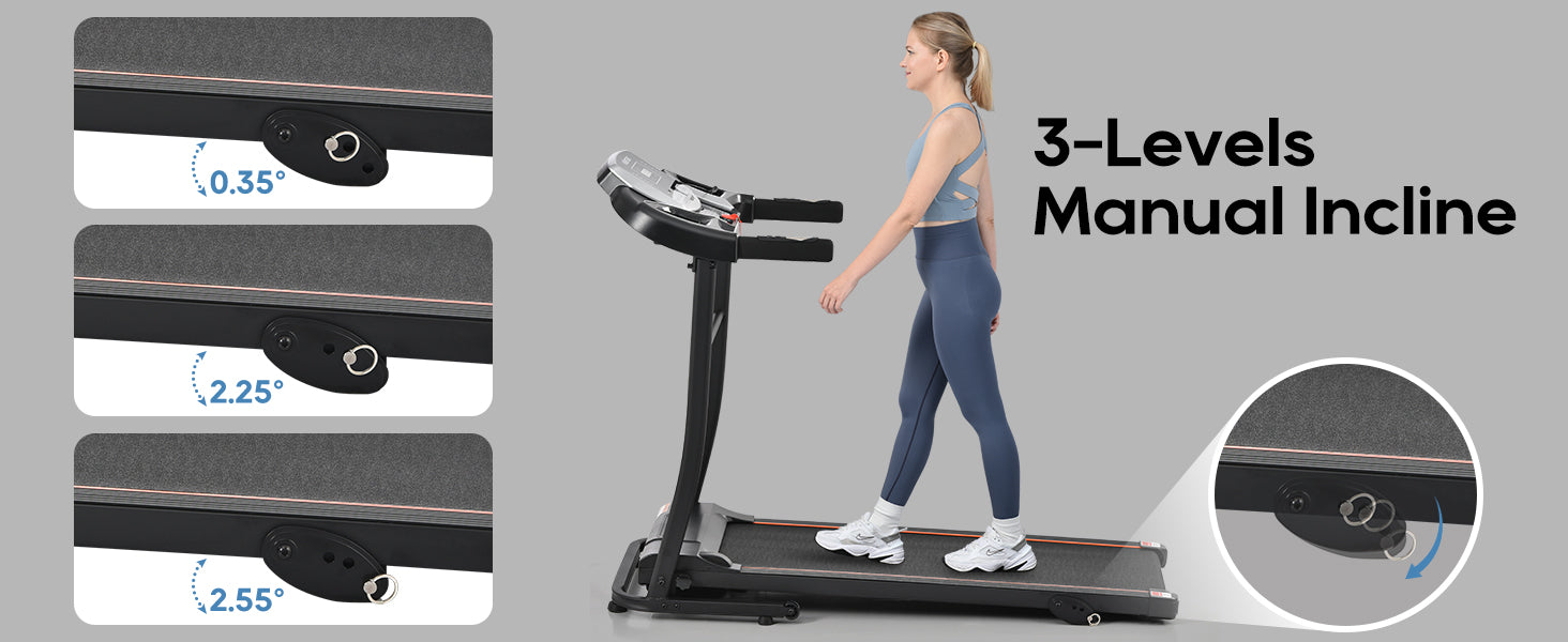 Home folding treadmill with pulse sensor, 2.5-horsepower silent brushless motor, 3-level tilt, 12 preset programs