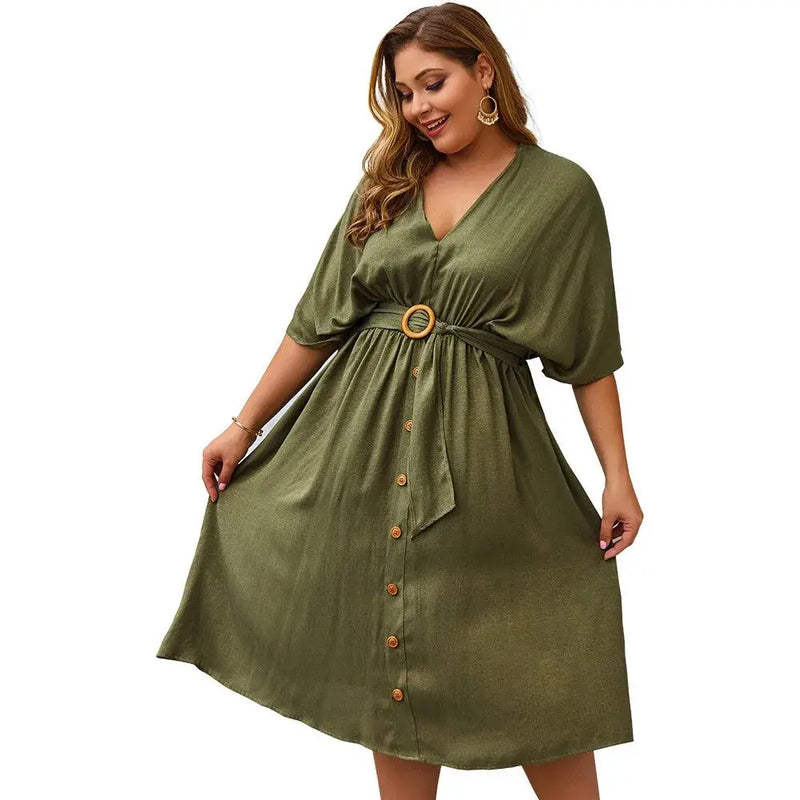 Plus Size Dress Full Sleeve V Neck - HCDSHOP