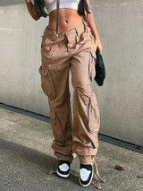 Button Low Waist Women's Cargo and Denim Pants - HCDSHOP