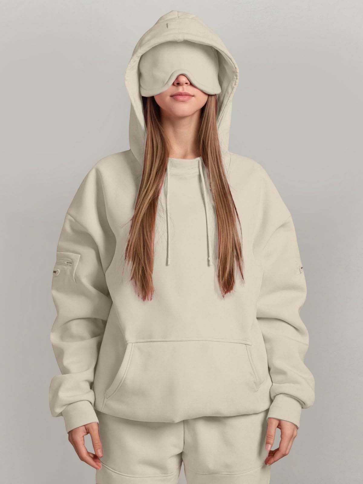 Casual Pullover Hoodie with Built-in Eye Mask - HCDSHOP 