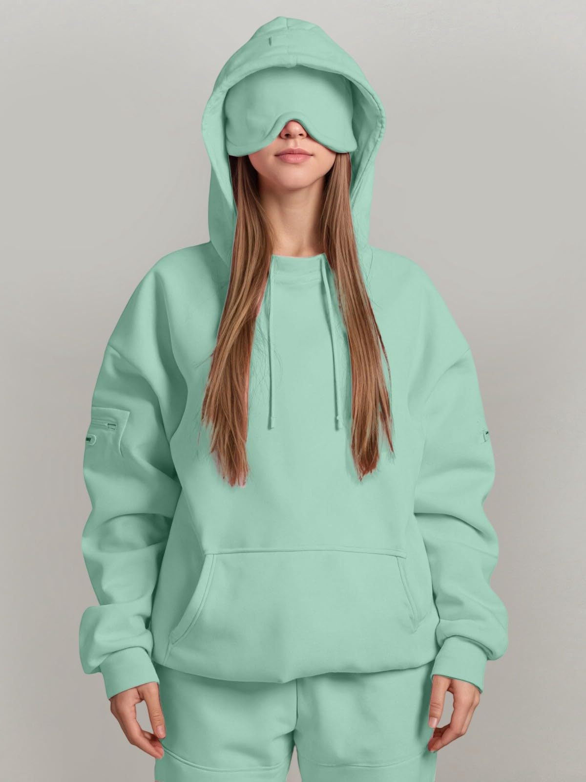 Casual Pullover Hoodie with Built-in Eye Mask - HCDSHOP 