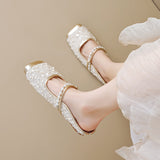 Half Slippers Women's Summer Outerwear One Line Pearl Fashion Soft soled Single Shoes Women's Head