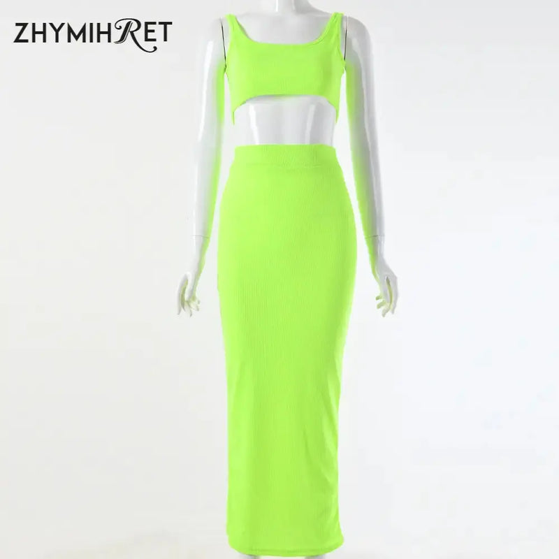 Neon Color Sexy Ribbed Dress Set - HCDSHOP