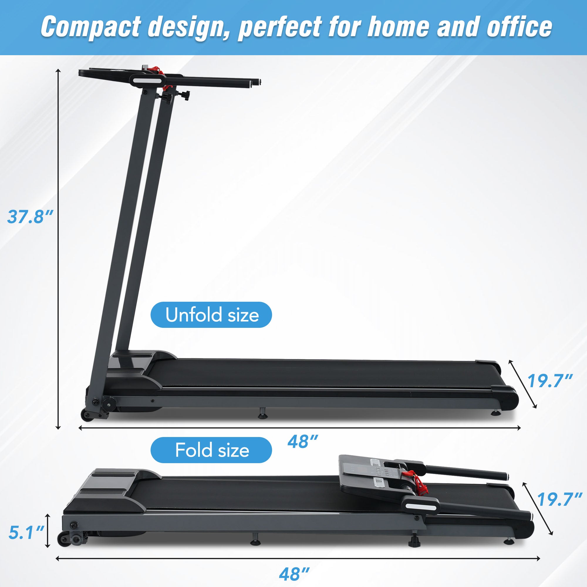 New 2.5HP Folding Walking Pad Treadmill with Incline & Bluetooth - Home