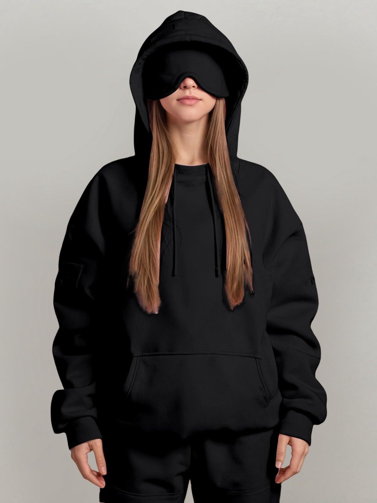 Casual Pullover Hoodie with Built-in Eye Mask - HCDSHOP 