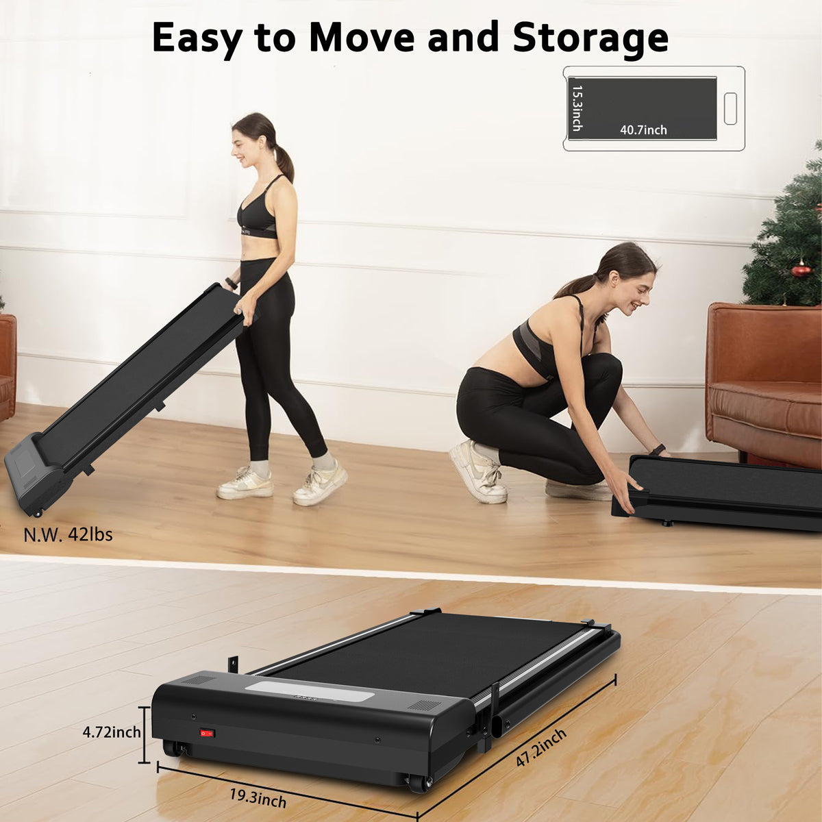 Desktop treadmill, walking mat, 2-in-1 portable treadmill, remote LED display with handle (265 pounds)