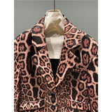 Explosive leopard print fashion genuine leather sheepskin high-end feeling slim fit suit design sense loose and versatile top