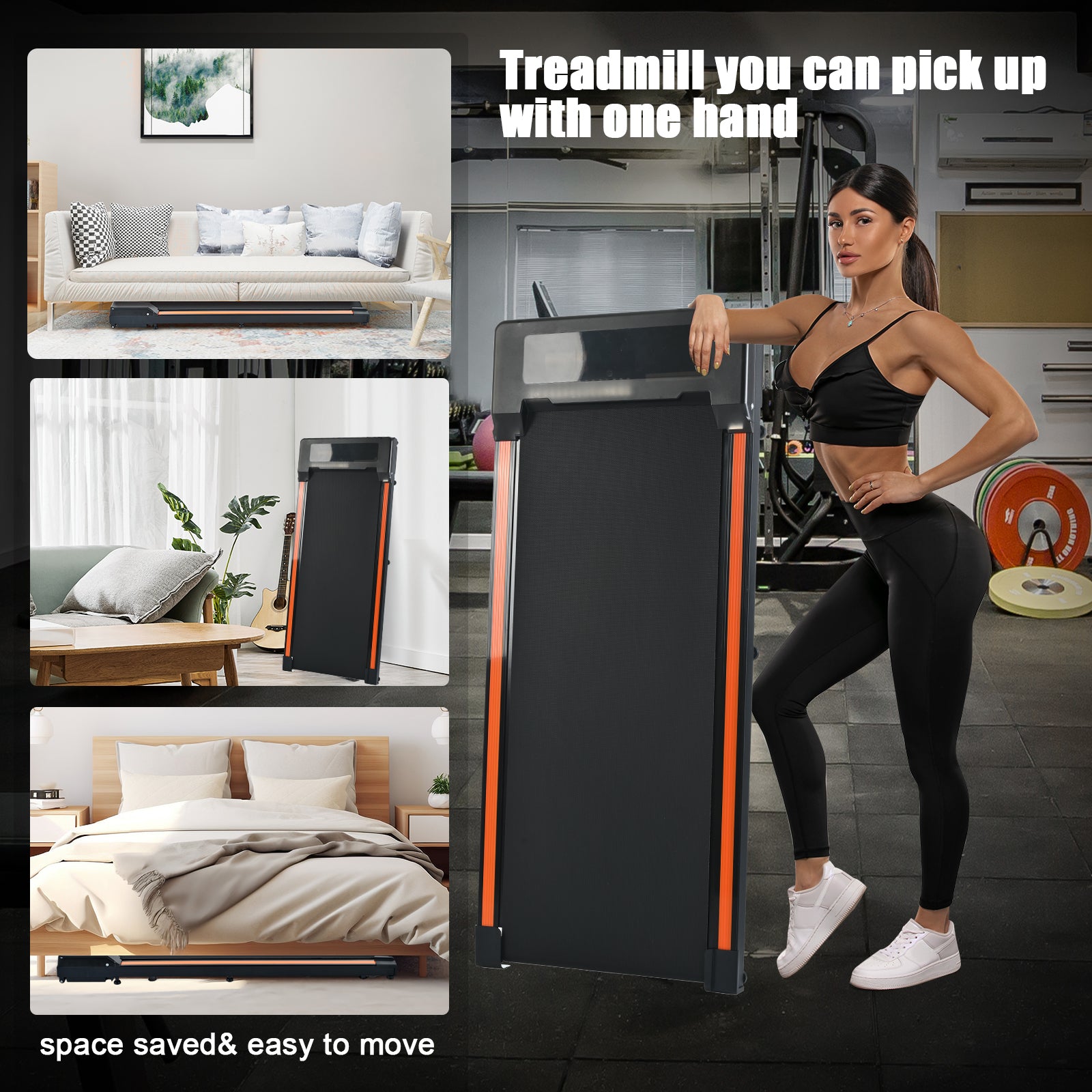 Compact Treadmill for Home & Office, 300 lb Capacity - 0.6 to 3.8 mph