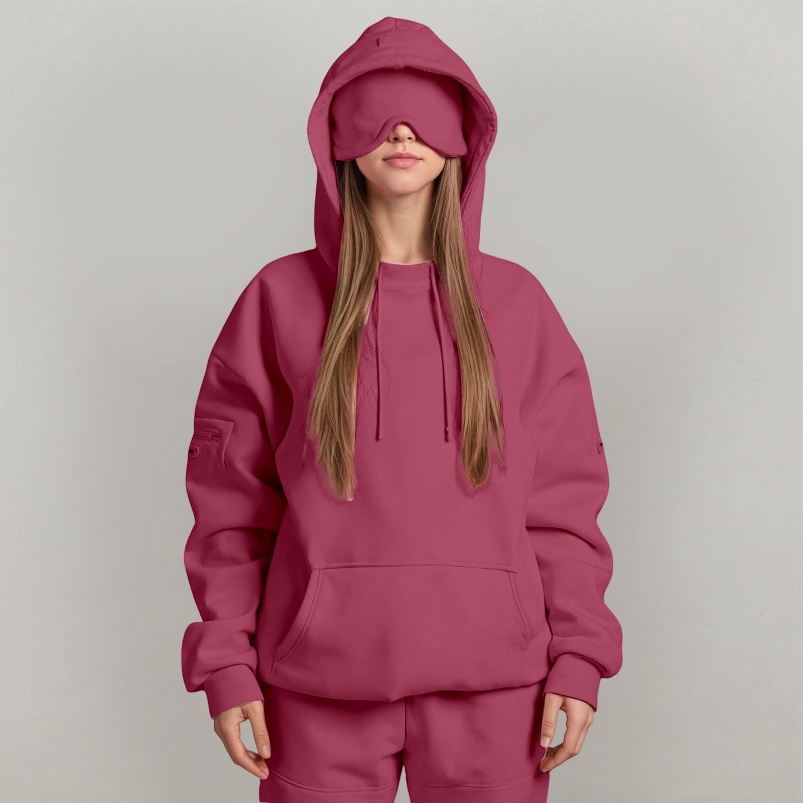 Casual Pullover Hoodie with Built-in Eye Mask - HCDSHOP 