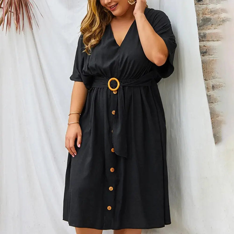 Plus Size Dress Full Sleeve V Neck - HCDSHOP