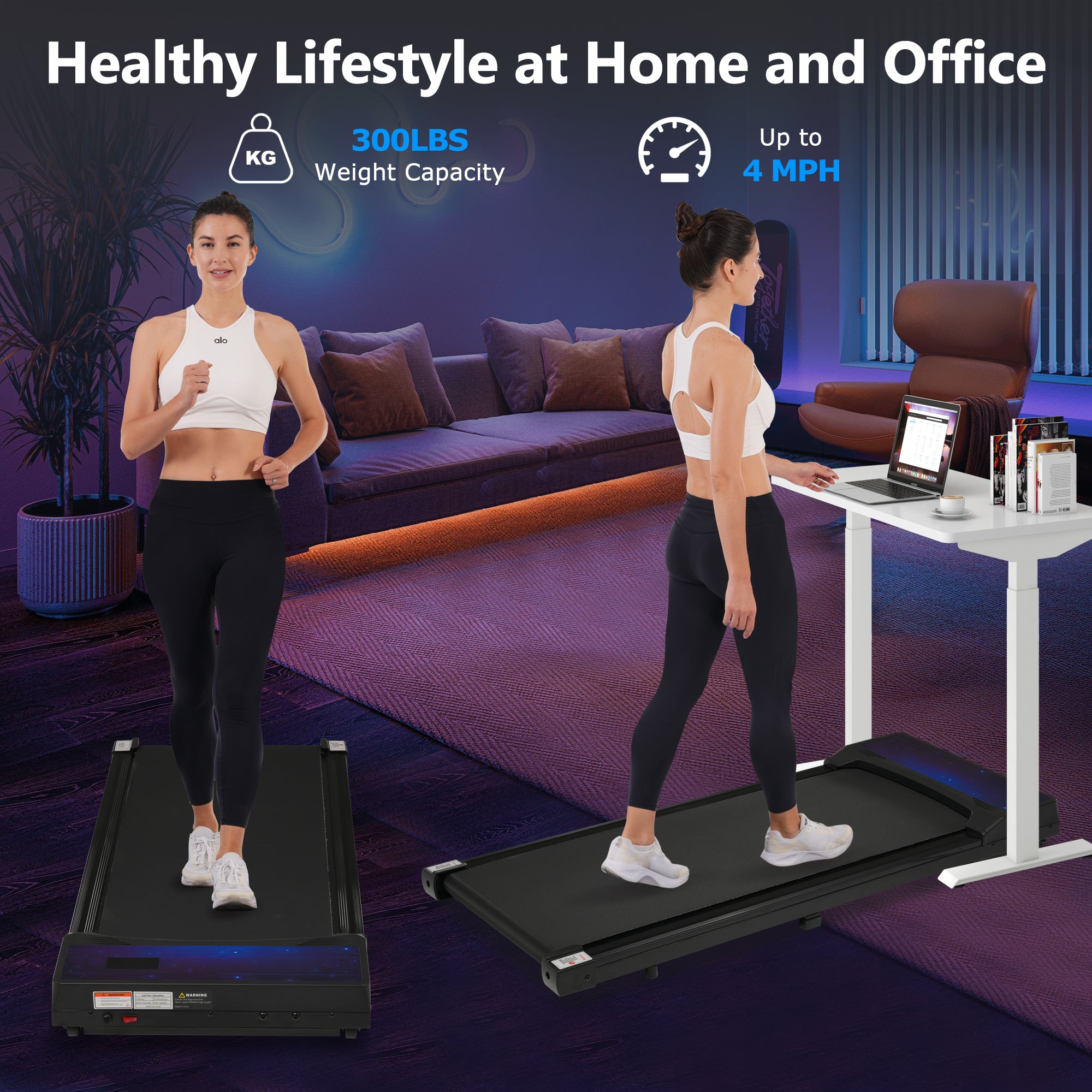 2.5HP Walking Pad Treadmill - 8.10 Under-Desk, 0.6-4 MPH, 300 lbs, Remote Control