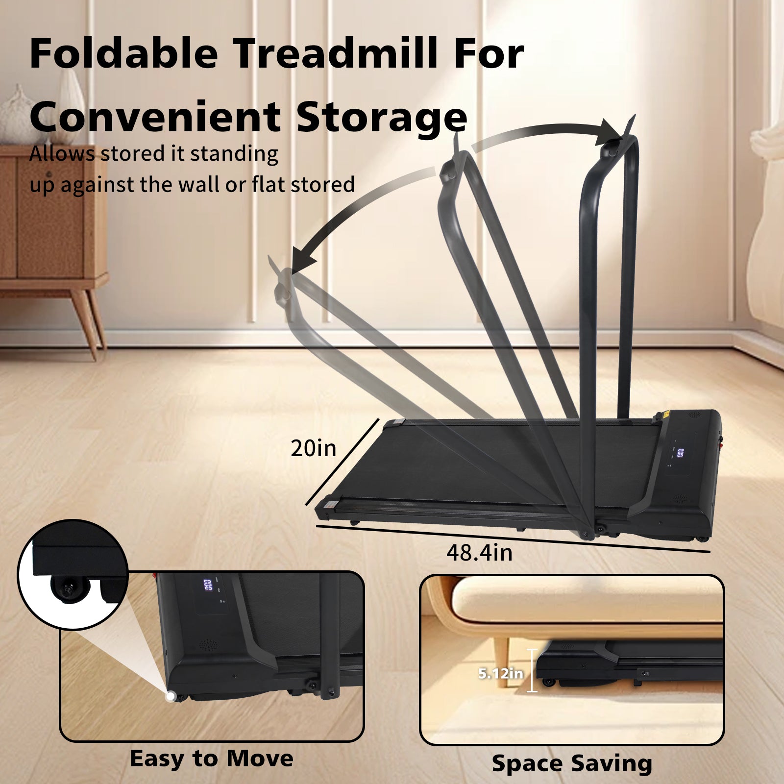 Walking Pad 2-in-1 Folding Under-Desk Treadmill - Portable, 240 lb Capacity, Black