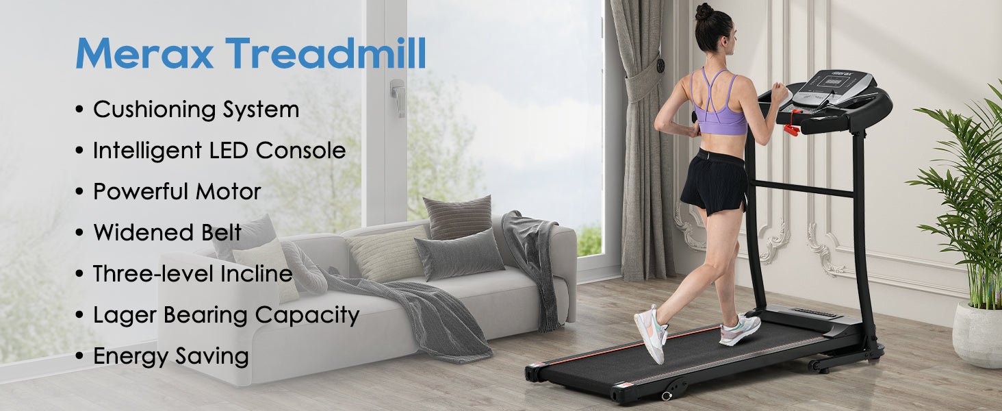 Home folding treadmill with pulse sensor, 2.5-horsepower silent brushless motor, 3-level tilt, 12 preset programs