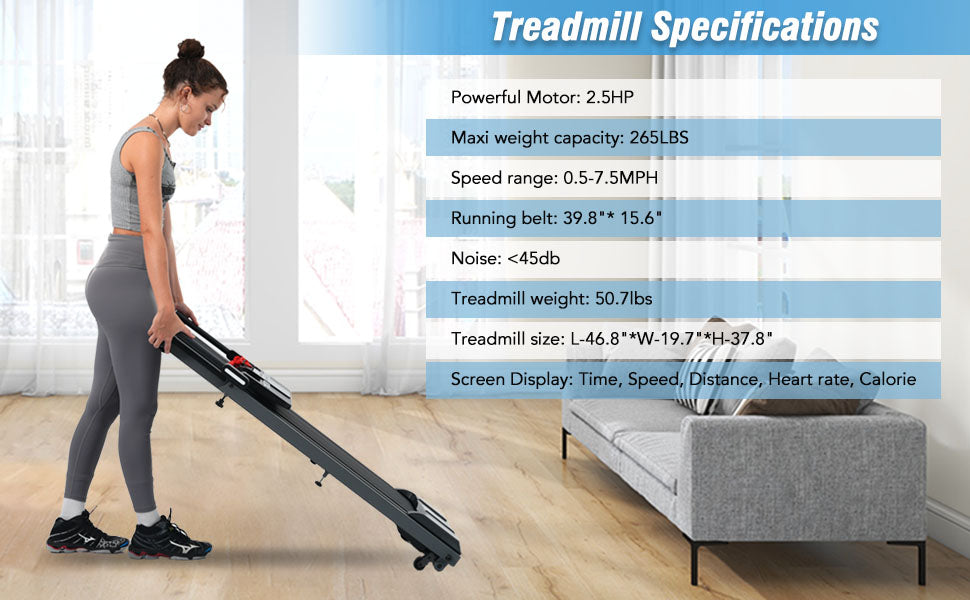 New 2.5HP Folding Walking Pad Treadmill with Incline & Bluetooth - Home