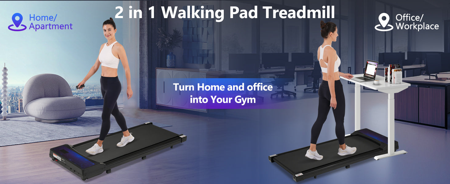 2.5HP Walking Pad Treadmill - 8.10 Under-Desk, 0.6-4 MPH, 300 lbs, Remote Control