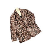 Explosive leopard print fashion genuine leather sheepskin high-end feeling slim fit suit design sense loose and versatile top