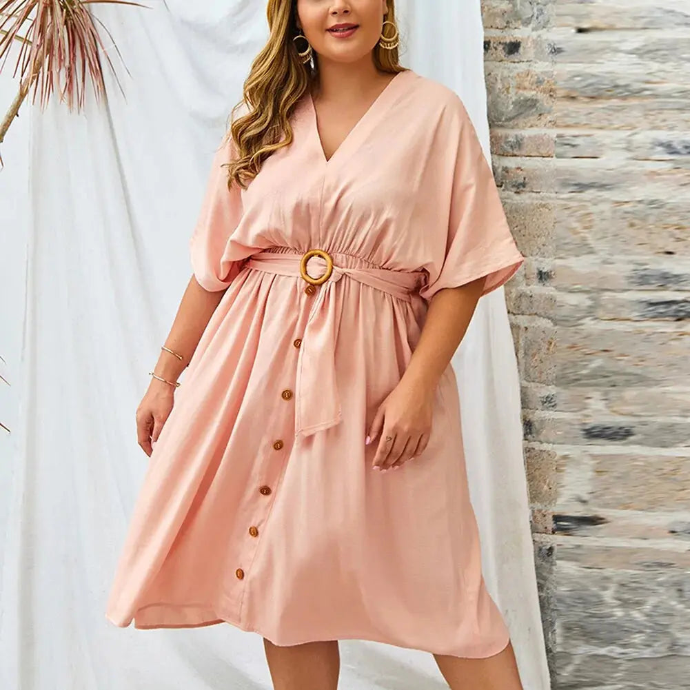 Plus Size Dress Full Sleeve V Neck - HCDSHOP