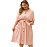 Plus Size Dress Full Sleeve V Neck - HCDSHOP