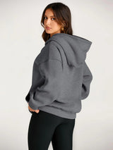 Sudadera con capucha para mujer EFAN, sudaderas de gran tamaño, suéteres tipo pulóver de polar, conjuntos de manga larga para invierno y otoño, ropa de moda Y2k, gris oscuro pequeño