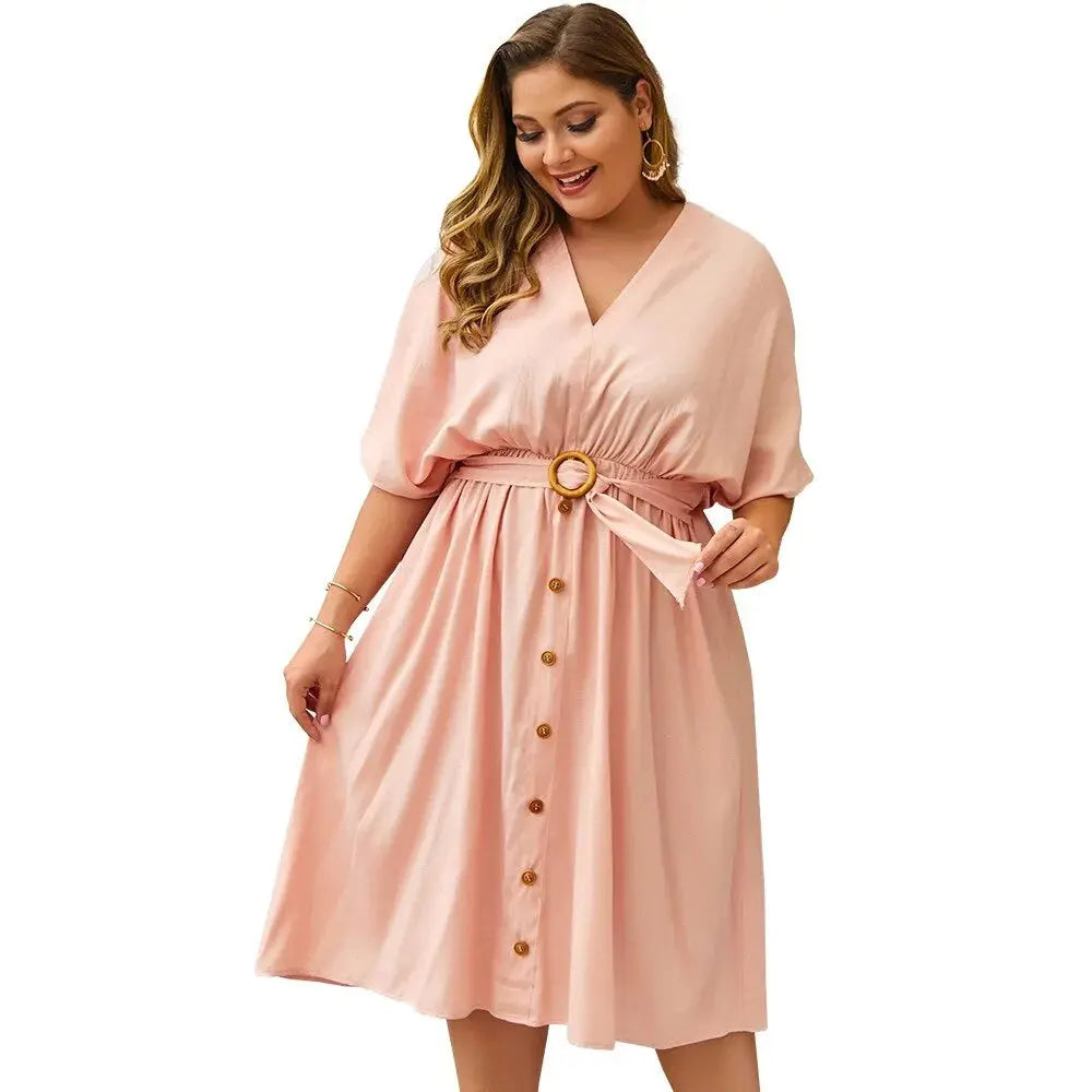 Plus Size Dress Full Sleeve V Neck - HCDSHOP