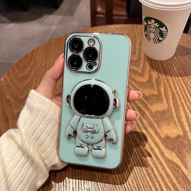 Luxury Astronaut Phone Case For iphone 11 12 13 Pro Max XS X XR 7 8 Plus SE 2020 22 Mini Shockproof Silicone Kickstand Cover - HCDSHOP