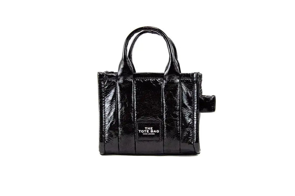 Marc Jacobs The Shiny Crinkle Micro Black Leather Tote