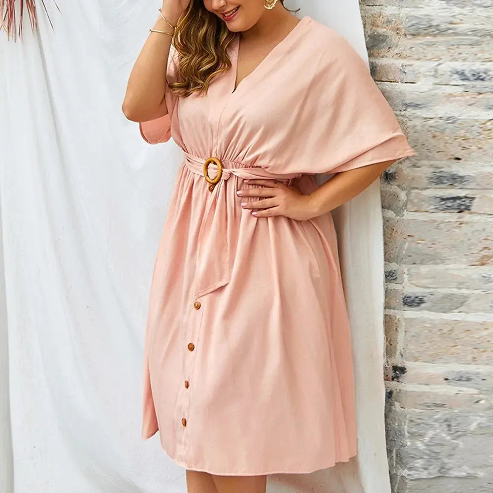 Plus Size Dress Full Sleeve V Neck - HCDSHOP