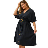 Plus Size Dress Full Sleeve V Neck - HCDSHOP