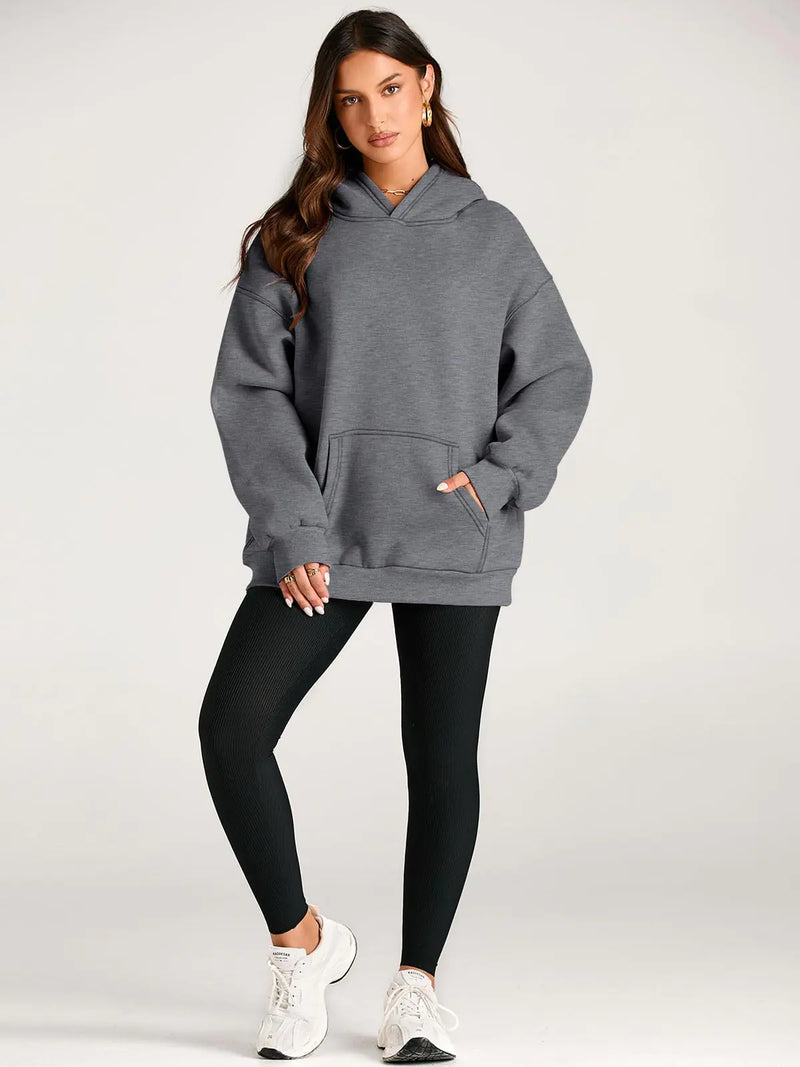 Sudadera con capucha para mujer EFAN, sudaderas de gran tamaño, suéteres tipo pulóver de polar, conjuntos de manga larga para invierno y otoño, ropa de moda Y2k, gris oscuro pequeño