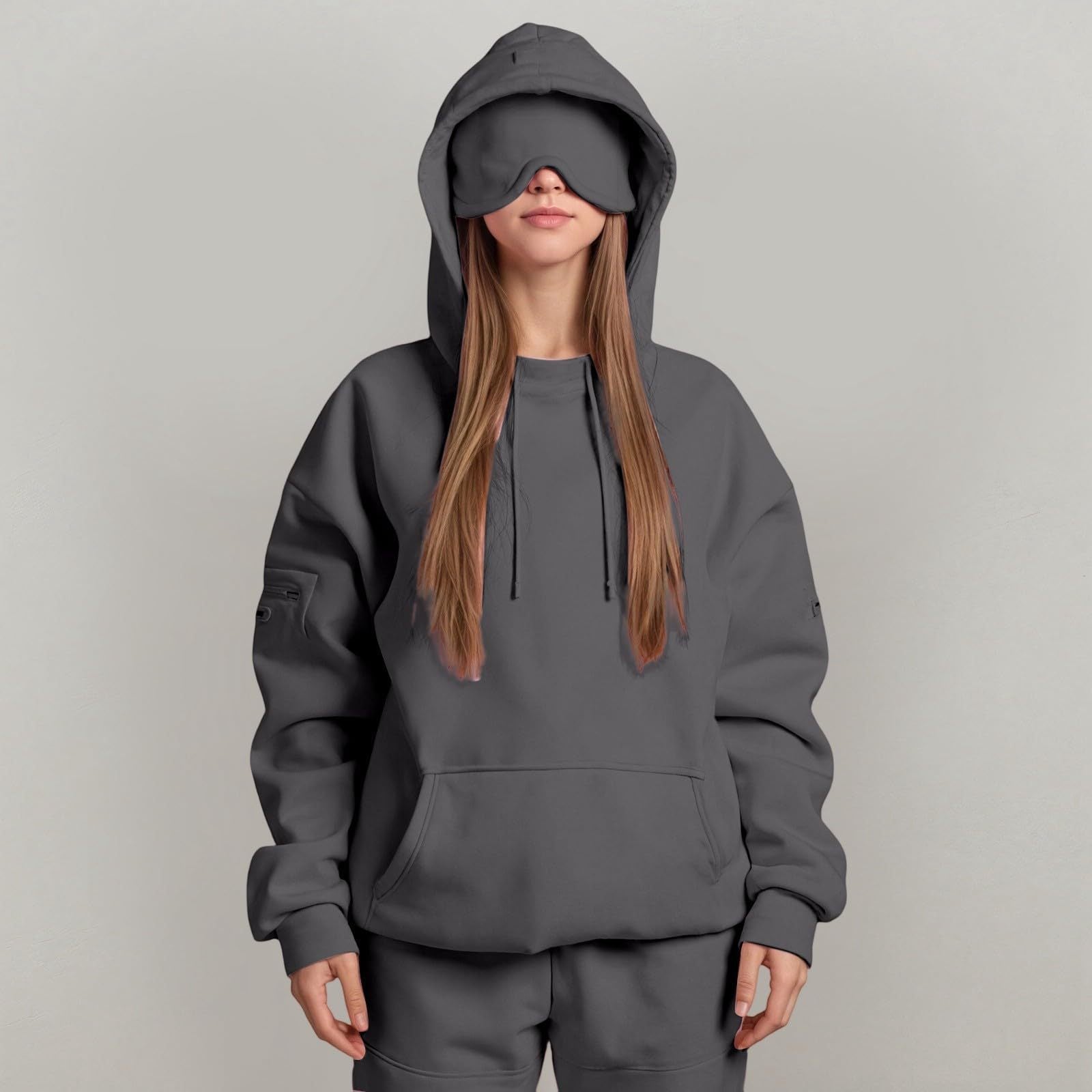 Casual Pullover Hoodie with Built-in Eye Mask - HCDSHOP 