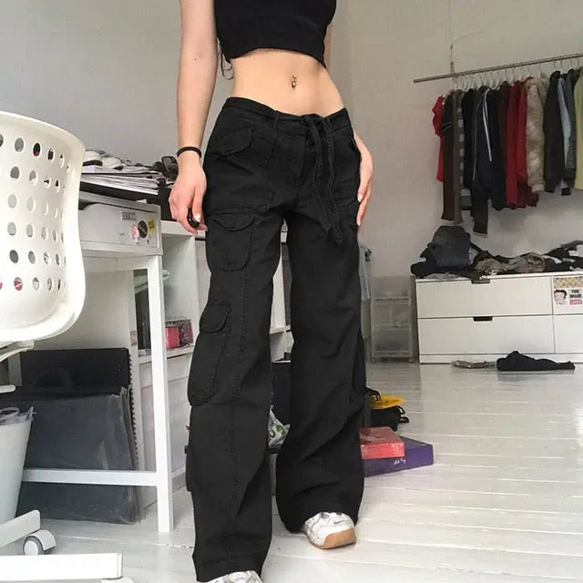 Button Low Waist Women's Cargo and Denim Pants - HCDSHOP