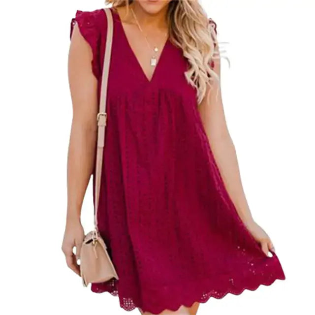 V-neck Cotton Dress - HCDSHOP