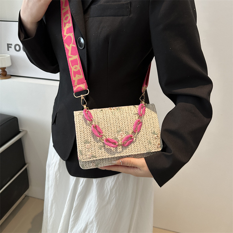 Women's Fashion Straw Small Square Bag Acrylic Chain - HCDSHOP 
