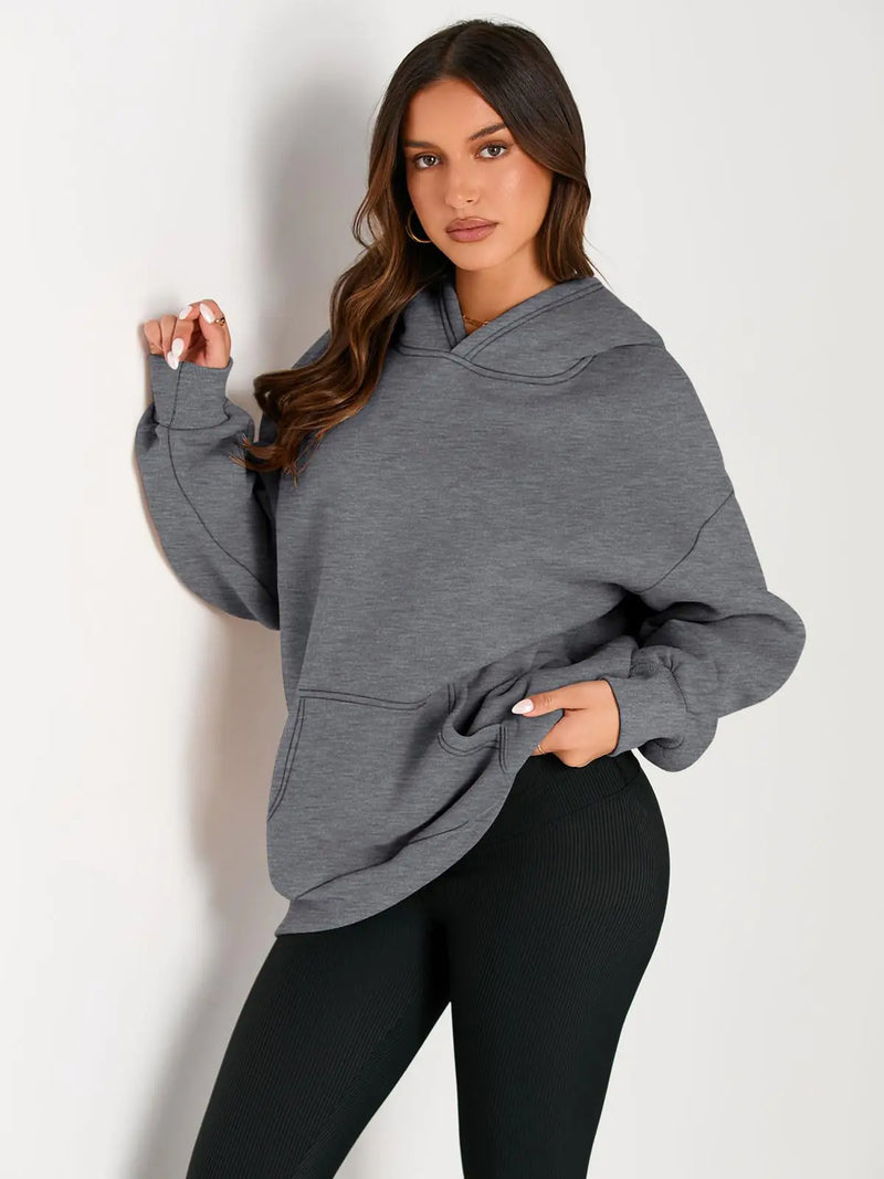 Sudadera con capucha para mujer EFAN, sudaderas de gran tamaño, suéteres tipo pulóver de polar, conjuntos de manga larga para invierno y otoño, ropa de moda Y2k, gris oscuro pequeño