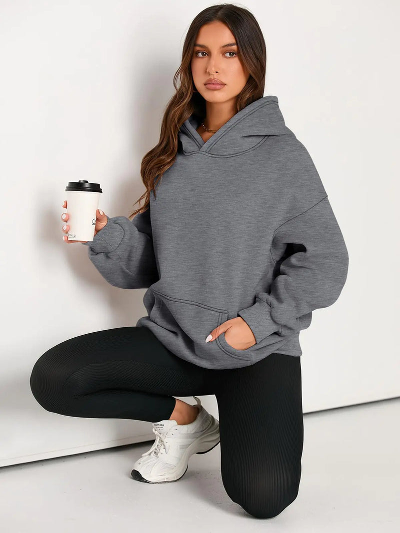 Sudadera con capucha para mujer EFAN, sudaderas de gran tamaño, suéteres tipo pulóver de polar, conjuntos de manga larga para invierno y otoño, ropa de moda Y2k, gris oscuro pequeño