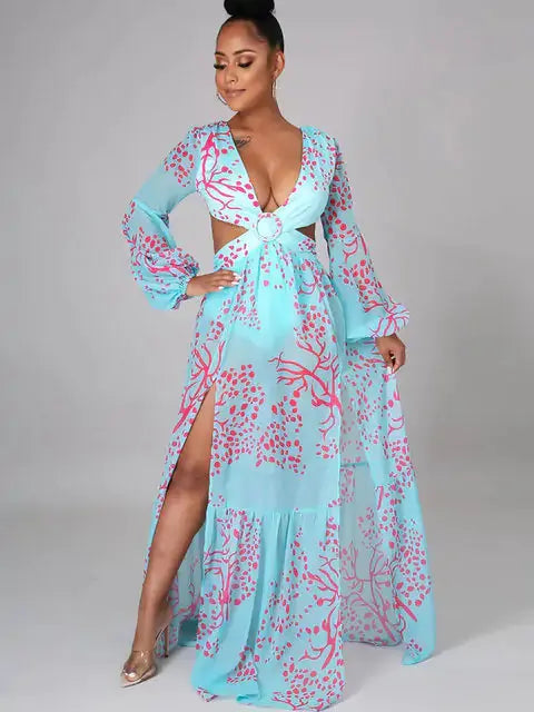 Women's Long Lantern Sleeve Dress - HCDSHOP