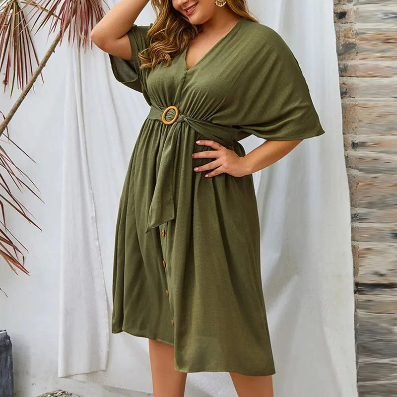 Plus Size Dress Full Sleeve V Neck - HCDSHOP