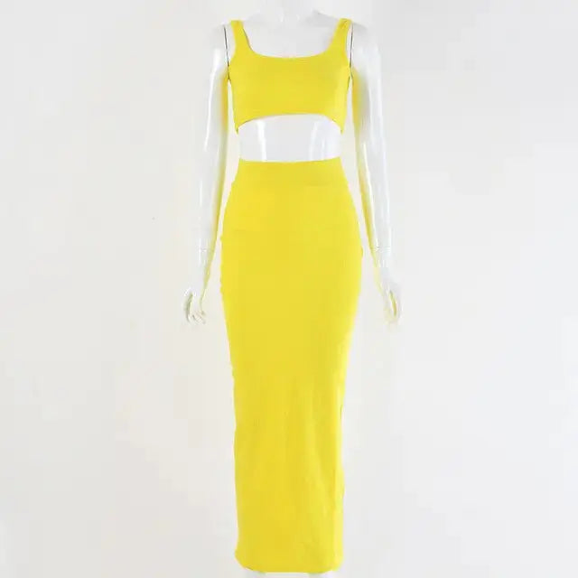 Neon Color Sexy Ribbed Dress Set - HCDSHOP