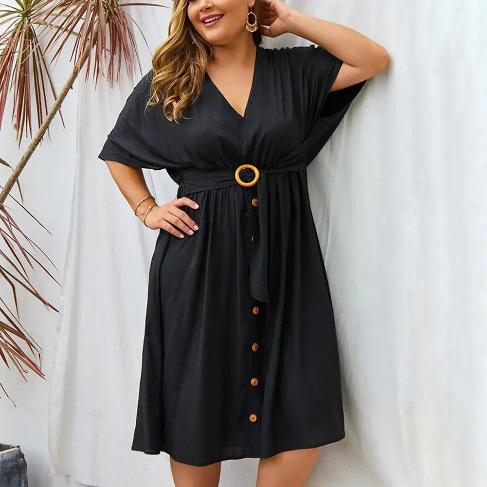 Plus Size Dress Full Sleeve V Neck - HCDSHOP