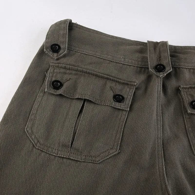 Button Low Waist Women's Cargo and Denim Pants - HCDSHOP