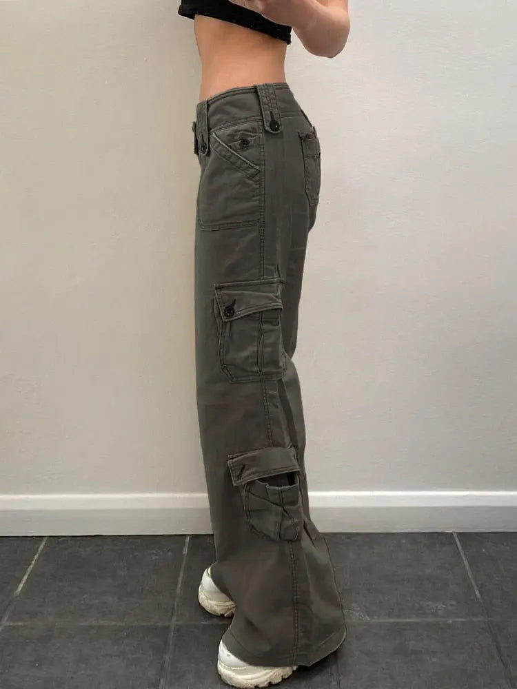 Button Low Waist Women's Cargo and Denim Pants - HCDSHOP